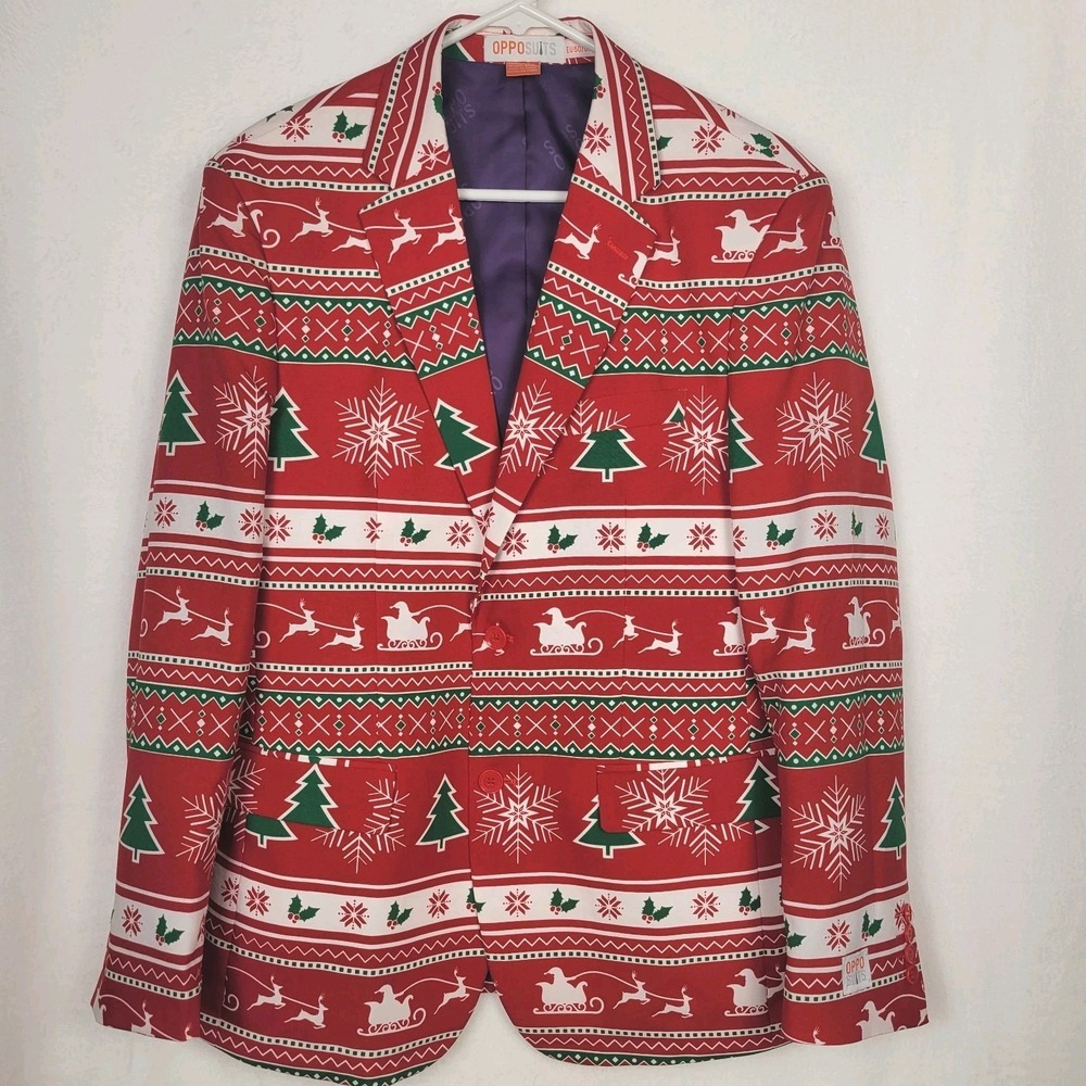 OppoSuits Christmas Blazer Mens 40 Red Holiday Winter Wonderland Festive Ugly